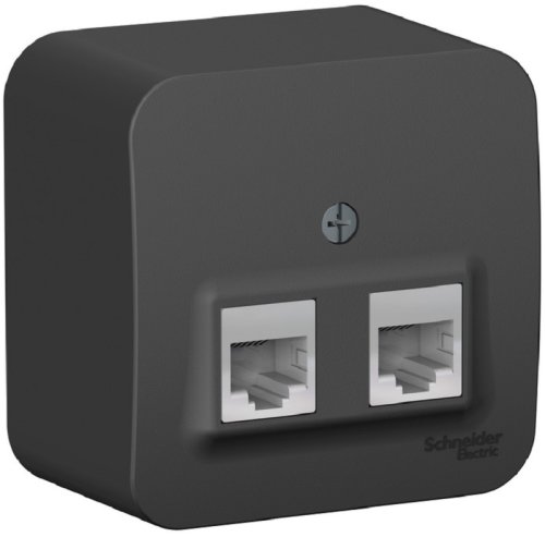 Розетка телефон+компьютер накладная Systeme Electric Blanca 2-м. RJ11+RJ45 5е антрацит картинка